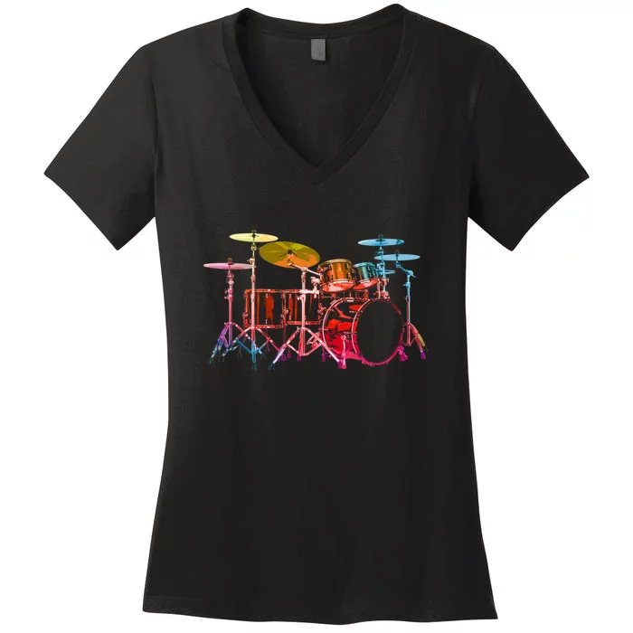 Drum Set (Bold Digital Colors) Women's V-Neck T-Shirt