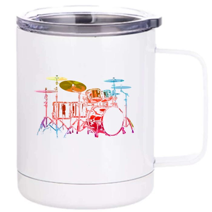 Drum Set (Bold Digital Colors) Front & Back 12oz Stainless Steel Tumbler Cup