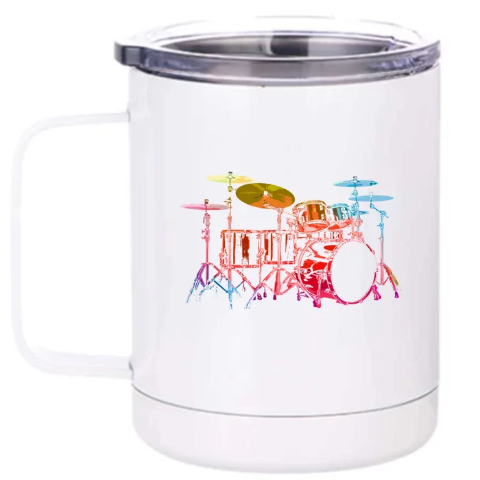 Drum Set (Bold Digital Colors) Front & Back 12oz Stainless Steel Tumbler Cup