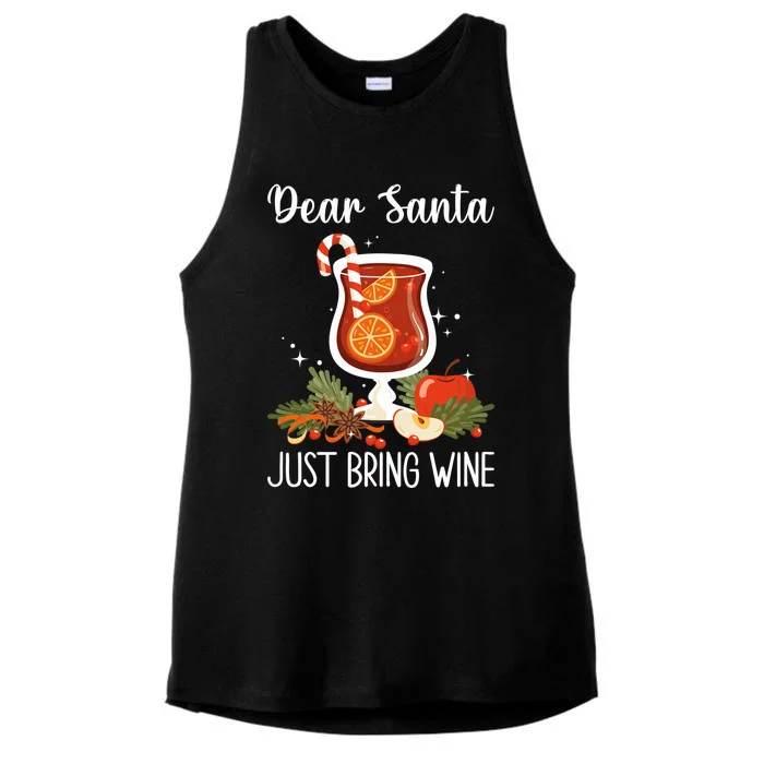 Dear Santa Bring Wine Dear Santa Just Bring Wine Christmas Gift Ladies Tri-Blend Wicking Tank