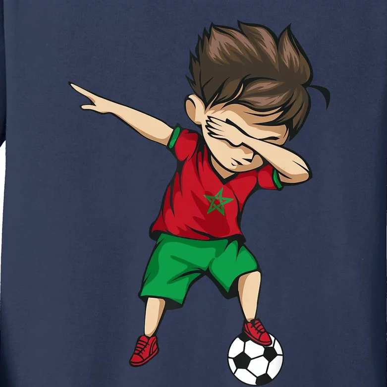 Dabbing Soccer Boy Morocco Jersey Moroccan Football Kids Long Sleeve Shirt