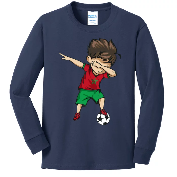 Dabbing Soccer Boy Morocco Jersey Moroccan Football Kids Long Sleeve Shirt