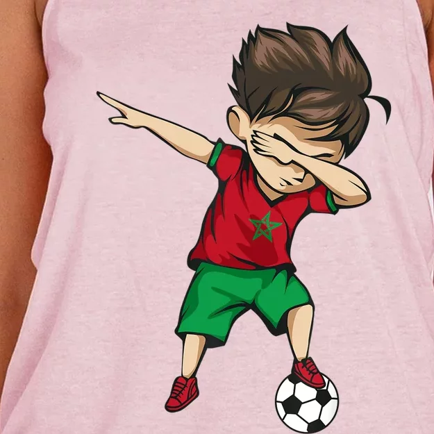 Dabbing Soccer Boy Morocco Jersey Moroccan Football Women's Knotted Racerback Tank