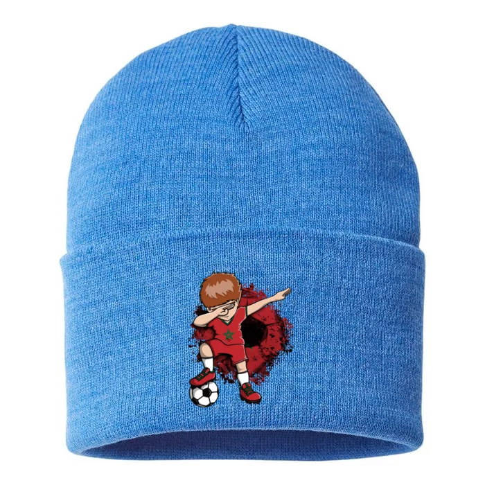 Dabbing Soccer Boy Gift Morocco Jersey Moroccan Football Fans Cool Gift Sustainable Knit Beanie