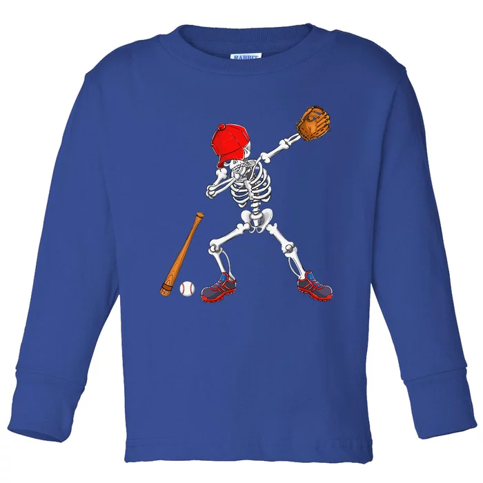 Dabbing Skeleton Baseball Halloween Costume Gift Toddler Long Sleeve Shirt