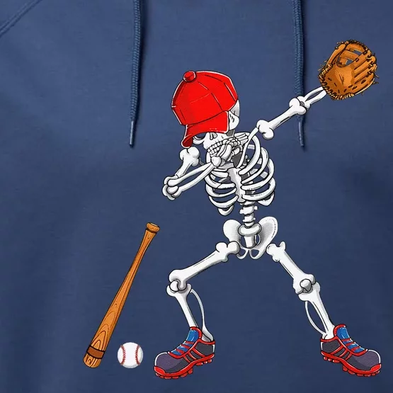 Dabbing Skeleton Baseball Halloween Costume Gift Performance Fleece Hoodie