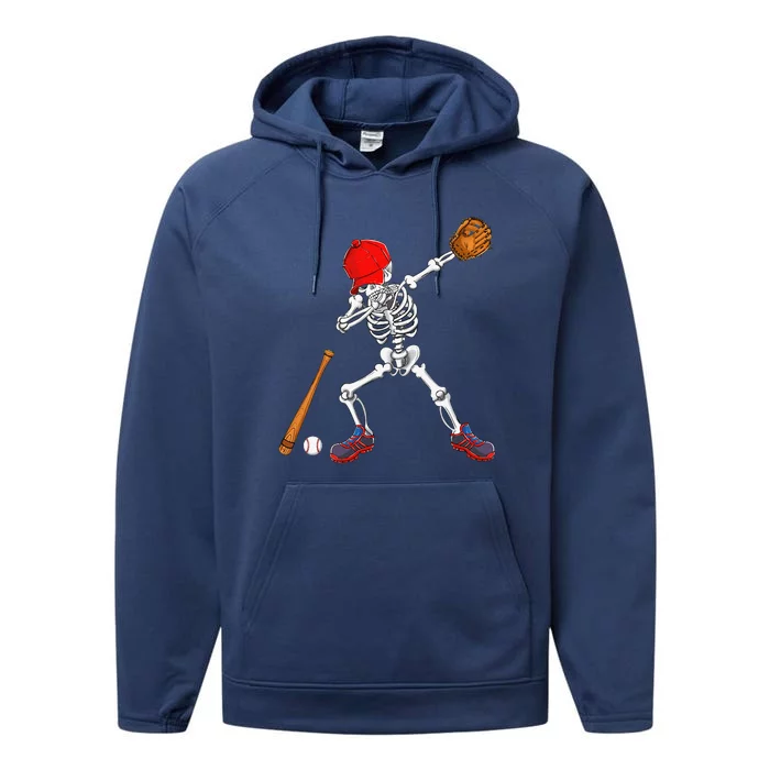 Dabbing Skeleton Baseball Halloween Costume Gift Performance Fleece Hoodie