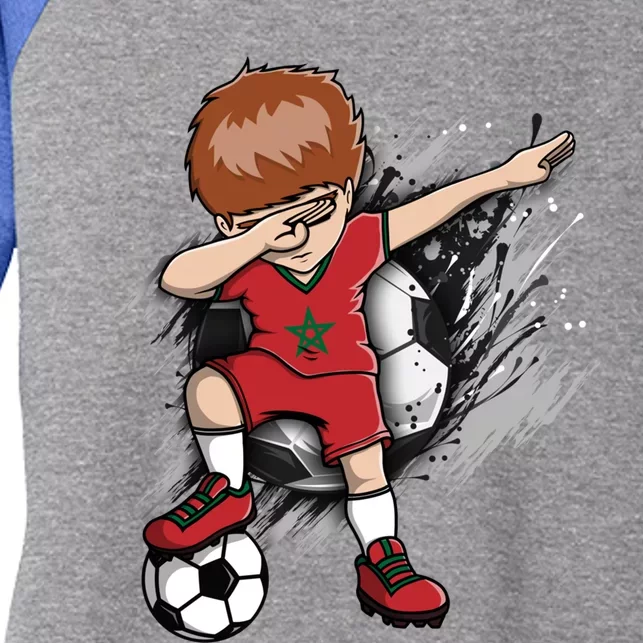 Dabbing Soccer Boy Great Gift Morocco Jersey Moroccan Football Fans Great Gift Women's Tri-Blend 3/4-Sleeve Raglan Shirt