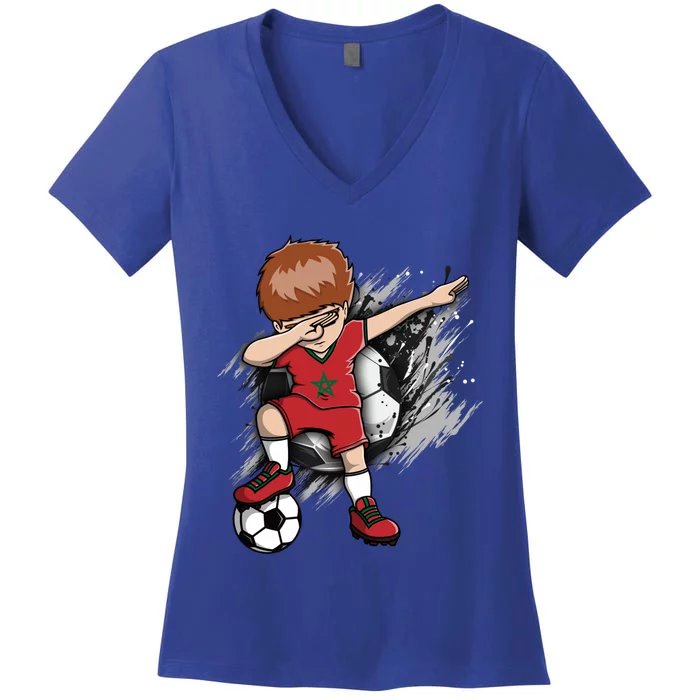 Dabbing Soccer Boy Great Gift Morocco Jersey Moroccan Football Fans Great Gift Women's V-Neck T-Shirt