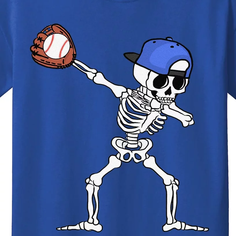 Dabbing Skeleton Baseball Halloween Player Catcher Pitcher Kids T-Shirt