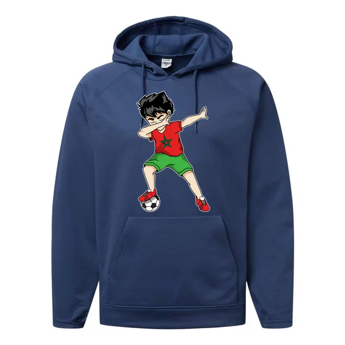 Dabbing Soccer Boy Morocco Football Cool Gift Moroccan Gift Funny Gift Performance Fleece Hoodie