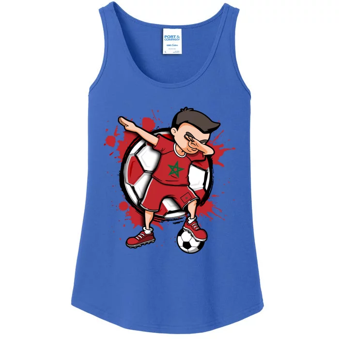 Dabbing Soccer Boy Morocco Football Fan Jersey Moroccan Flag Great Gift Ladies Essential Tank