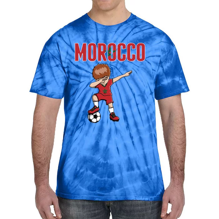 Dabbing Soccer Boy Morocco Soccer Fans Jersey Moroccan Flag Funny Gift Tie-Dye T-Shirt