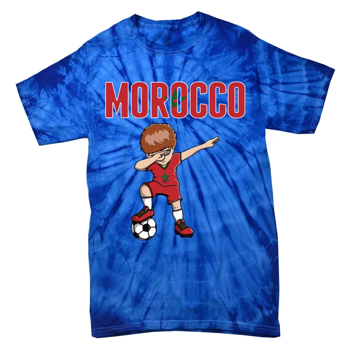 Dabbing Soccer Boy Morocco Soccer Fans Jersey Moroccan Flag Funny Gift Tie-Dye T-Shirt