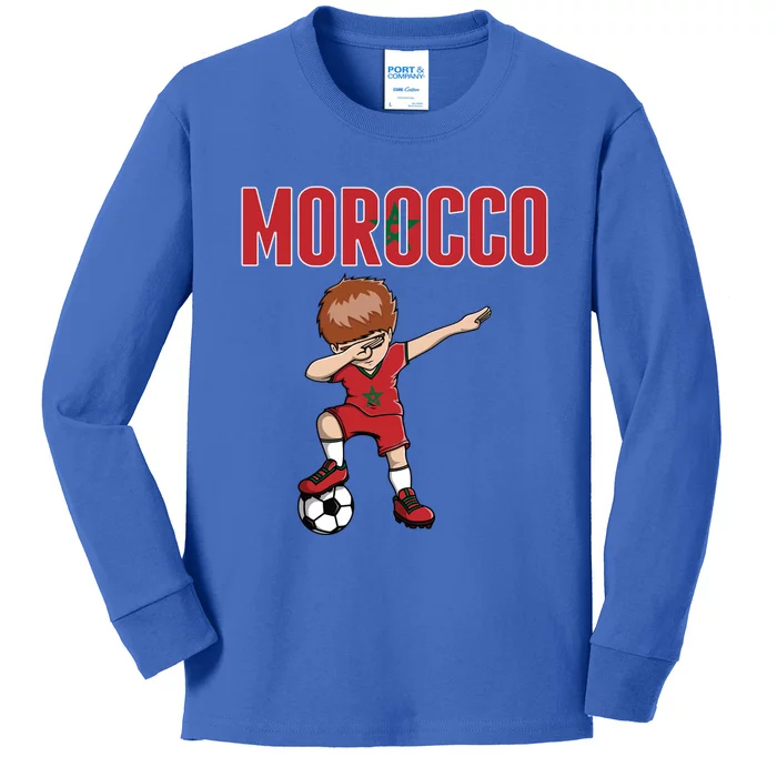 Dabbing Soccer Boy Morocco Soccer Fans Jersey Moroccan Flag Funny Gift Kids Long Sleeve Shirt