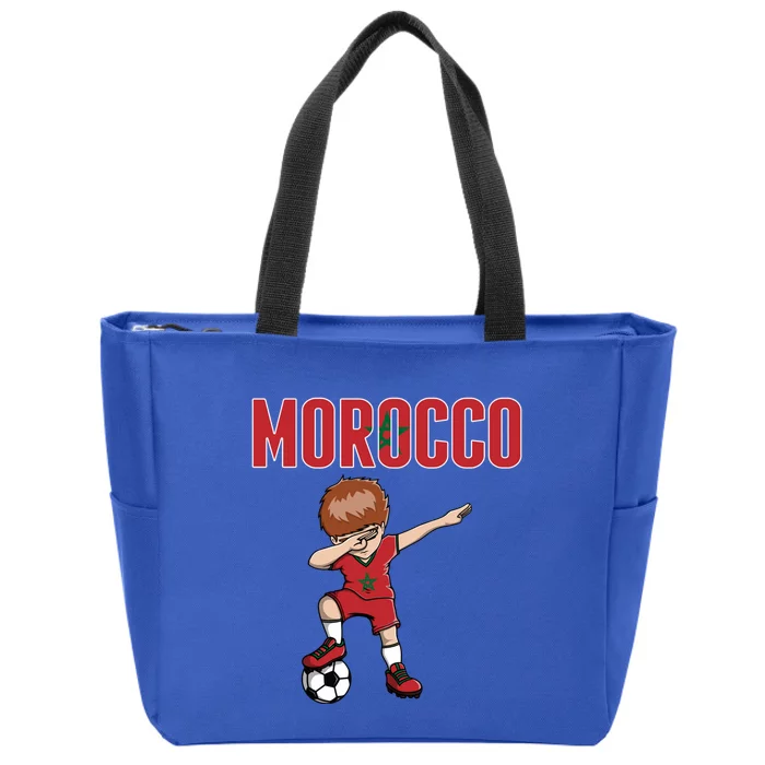 Dabbing Soccer Boy Morocco Soccer Fans Jersey Moroccan Flag Funny Gift Zip Tote Bag