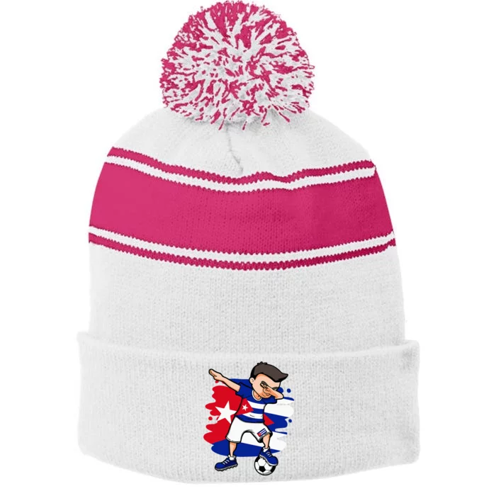 Dabbing Soccer Boy Cuba Jersey Cuban Football Fans Sport Stripe Pom Pom Beanie