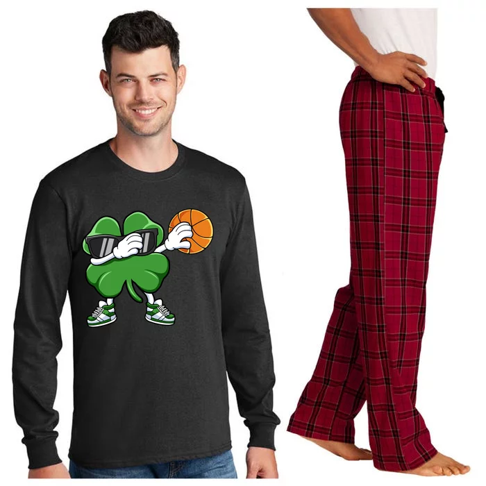 Dabbing Shamrock Basketball St Patricks Day Gift Meaningful Gift Long Sleeve Pajama Set