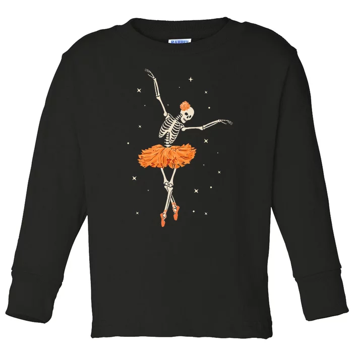 Dancing Skeleton Ballerina Ballet Dance Halloween Toddler Long Sleeve Shirt