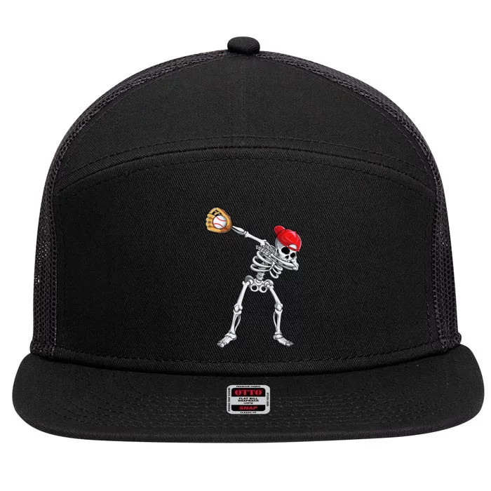 Dabbing Skeleton Baseball Halloween Player Catcher Pitcher 7 Panel Mesh Trucker Snapback Hat