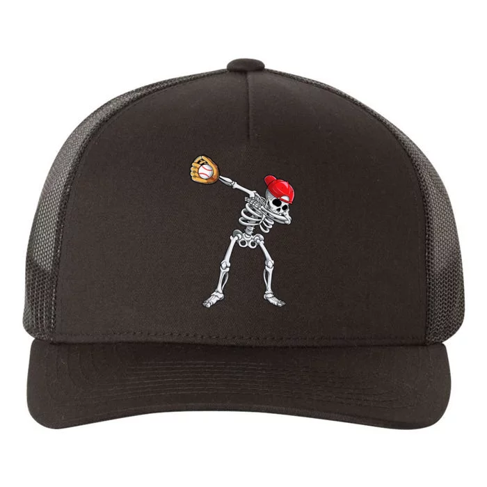 Dabbing Skeleton Baseball Halloween Player Catcher Pitcher Yupoong Adult 5-Panel Trucker Hat