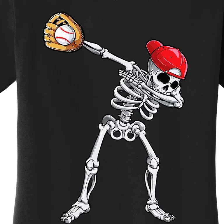 Dabbing Skeleton Baseball Halloween Player Catcher Pitcher Women's T-Shirt