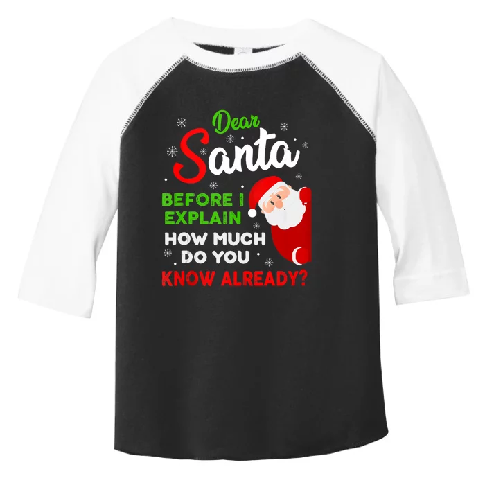 Dear Santa Before I Explain How Much Do You Know Already Tank Top Toddler Fine Jersey T-Shirt