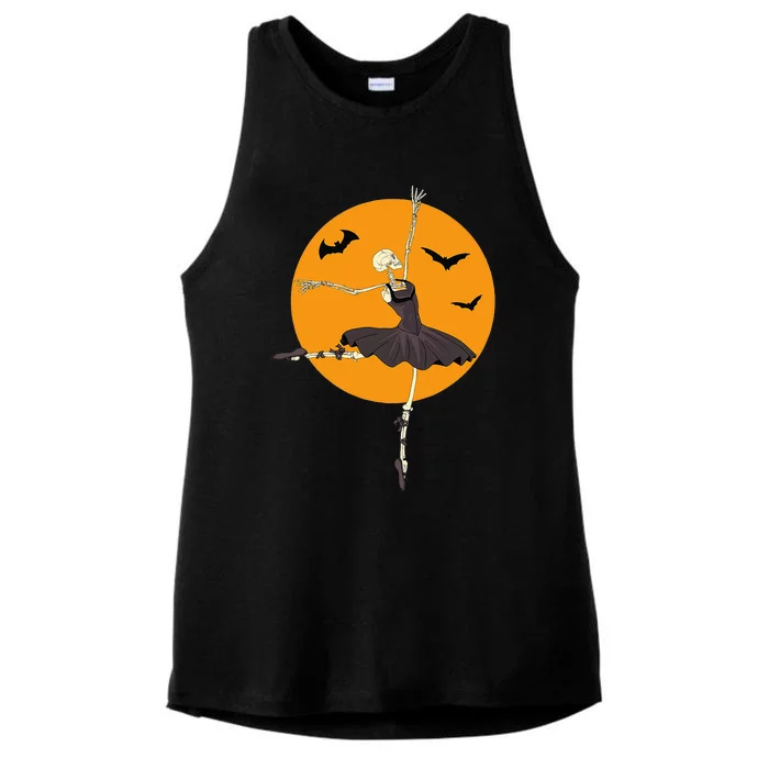 Dancing Skeleton Ballerina Ballet Dance Halloween Ladies Tri-Blend Wicking Tank