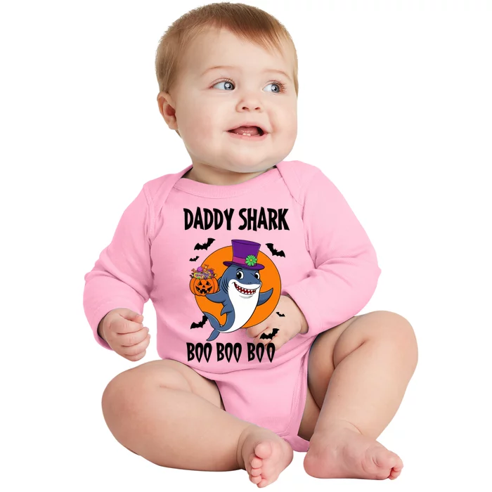 Daddy Shark Boo Boo Boo Funny Family Shark Halloween Baby Long Sleeve Bodysuit