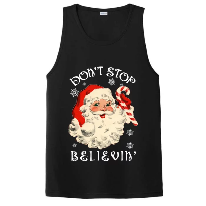 Don't Stop Believin Retro Santa Claus Performance Tank