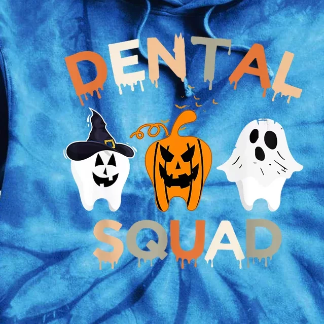 Dental Squad Boo Teeth Dentists Funny Halloween Retro Groovy Great Gift Tie Dye Hoodie