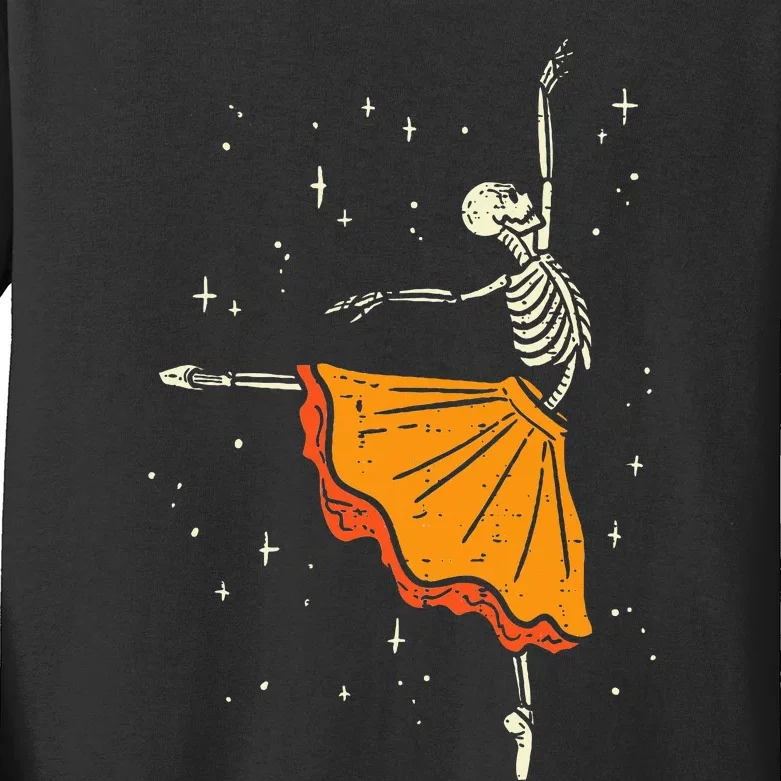 Dancing Skeleton Ballerina Ballet Dance Halloween Kids Long Sleeve Shirt