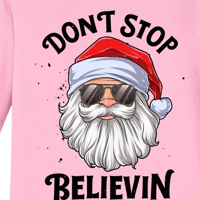 Don't Stop Believin Santa Christmas Boys Girls Funny Xmas Gift Baby Long Sleeve Bodysuit