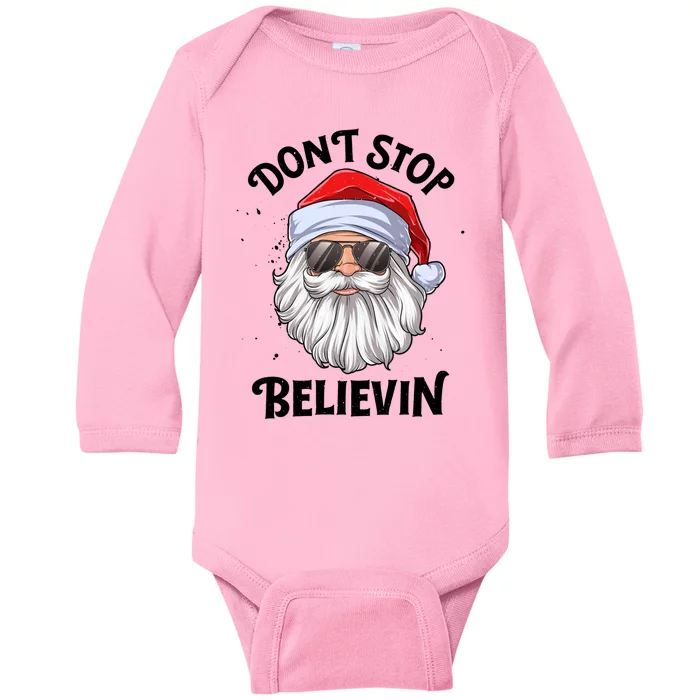 Don't Stop Believin Santa Christmas Boys Girls Funny Xmas Gift Baby Long Sleeve Bodysuit