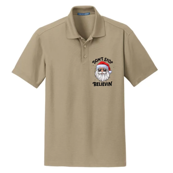 Don't Stop Believin Santa Christmas Boys Girls Funny Xmas Gift Dry Zone Grid Performance Polo