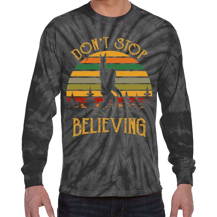 DonT Stop Believing Bigfoot Rock & Roll Retro Sasquatch Tie-Dye Long Sleeve Shirt