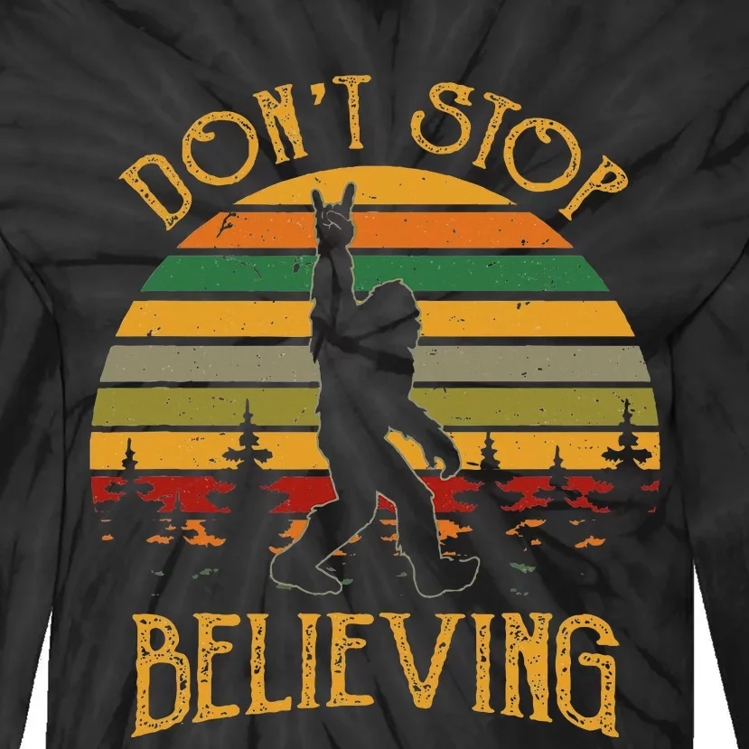 DonT Stop Believing Bigfoot Rock & Roll Retro Sasquatch Tie-Dye Long Sleeve Shirt