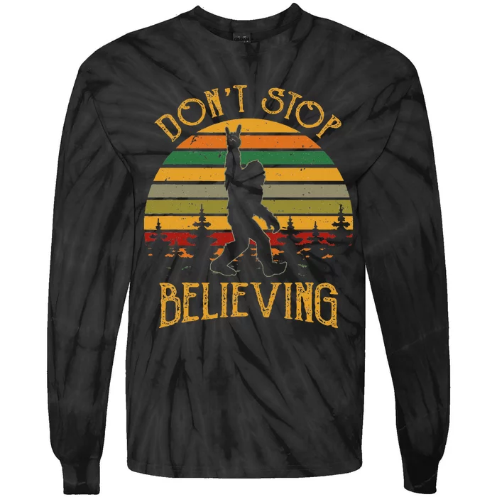 DonT Stop Believing Bigfoot Rock & Roll Retro Sasquatch Tie-Dye Long Sleeve Shirt