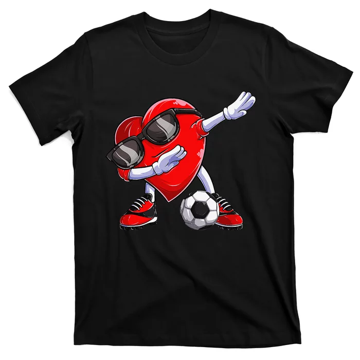 Dabbing Soccer Ball Heart funny Valentines Day T-Shirt