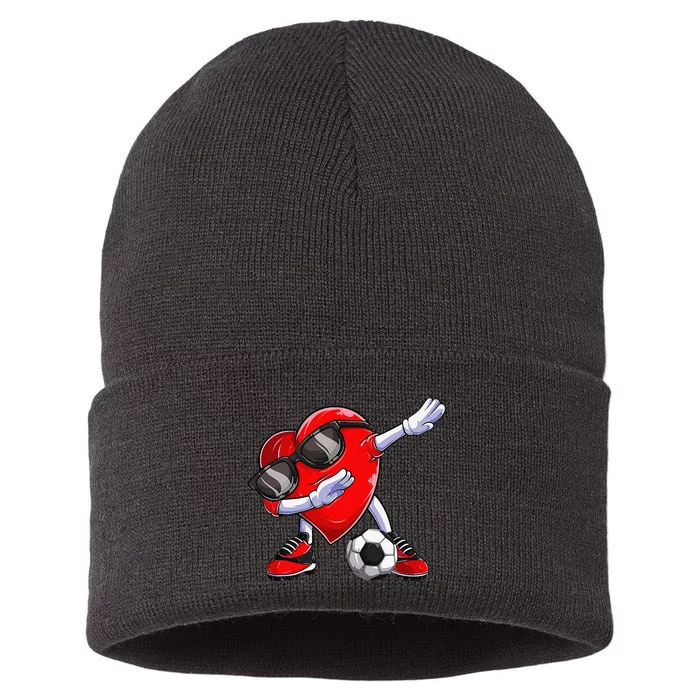 Dabbing Soccer Ball Heart funny Valentines Day Sustainable Knit Beanie