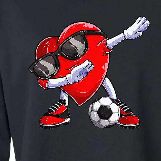 Dabbing Soccer Ball Heart funny Valentines Day Cropped Pullover Crew