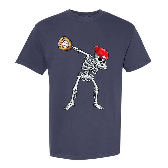 Dabbing Skeleton Baseball Halloween Player Catcher Pitcher Garment-Dyed Heavyweight T-Shirt