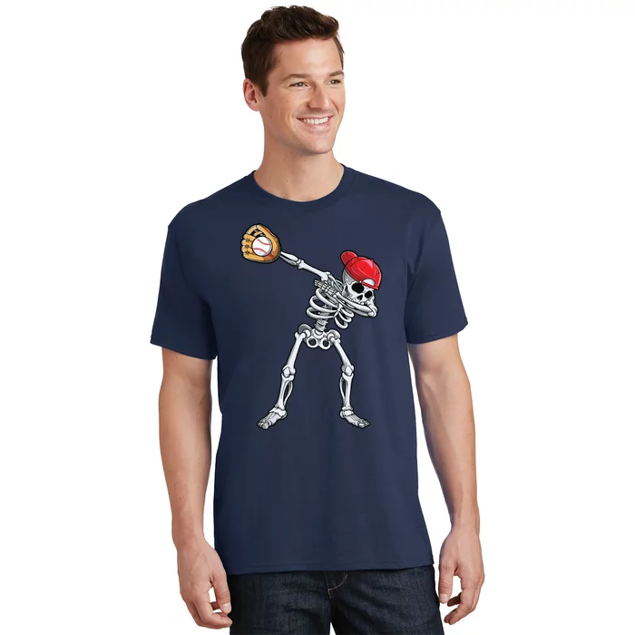 Dabbing Skeleton Baseball Halloween Player Catcher Pitcher T-Shirt