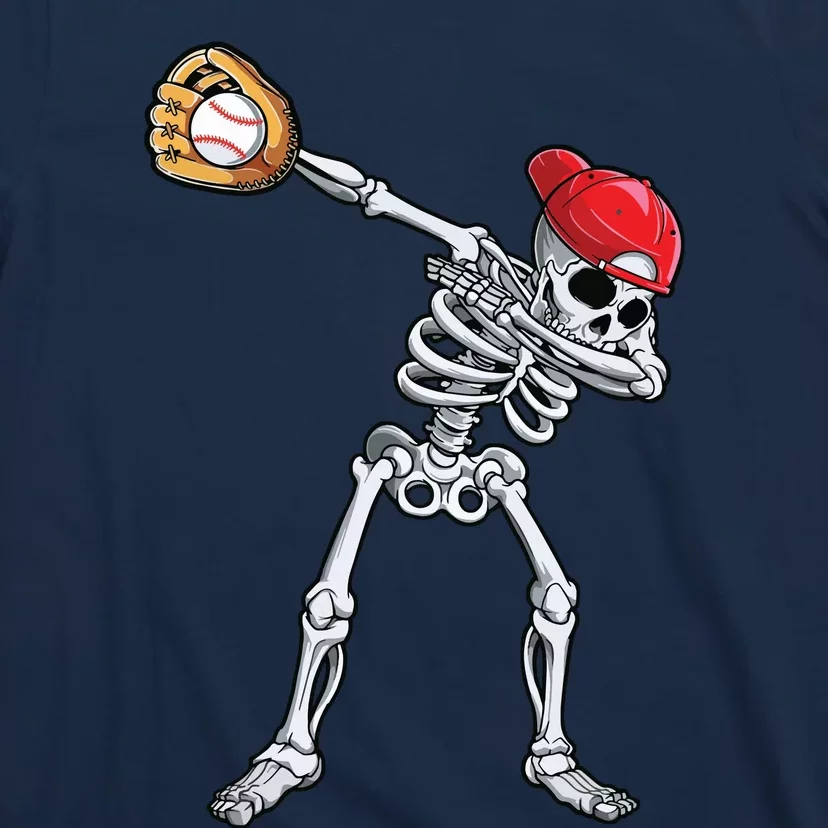 Dabbing Skeleton Baseball Halloween Player Catcher Pitcher T-Shirt