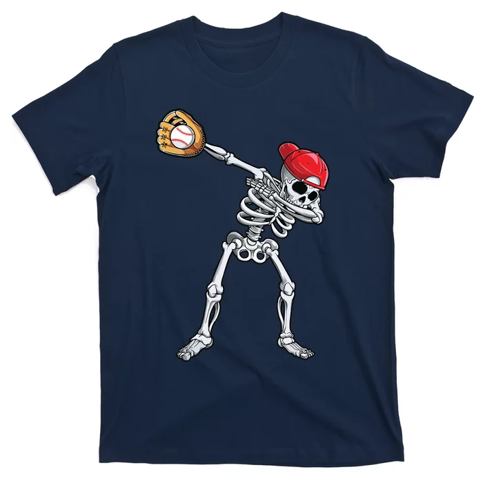 Dabbing Skeleton Baseball Halloween Player Catcher Pitcher T-Shirt