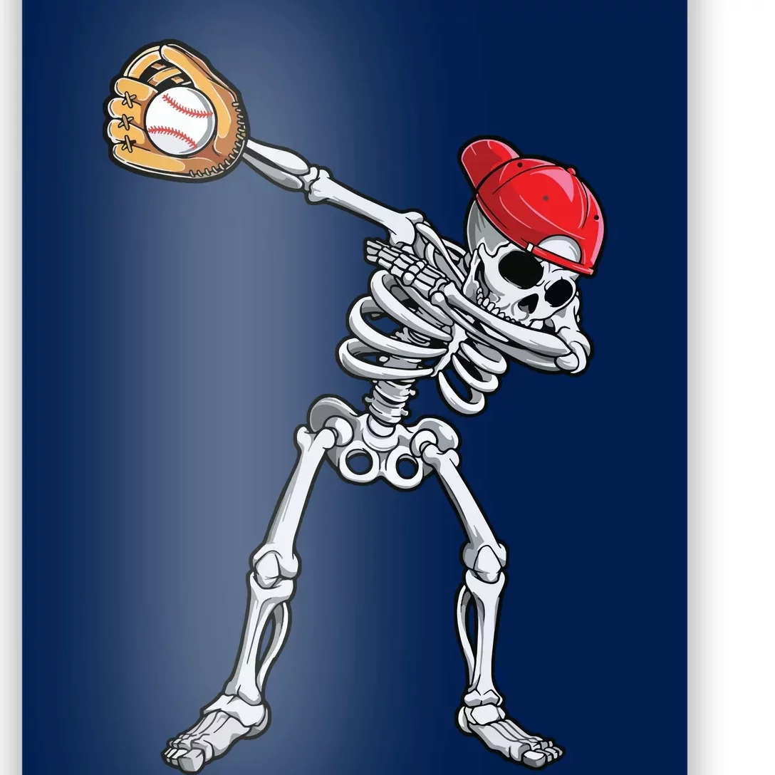 Dabbing Skeleton Baseball Halloween Player Catcher Pitcher Poster