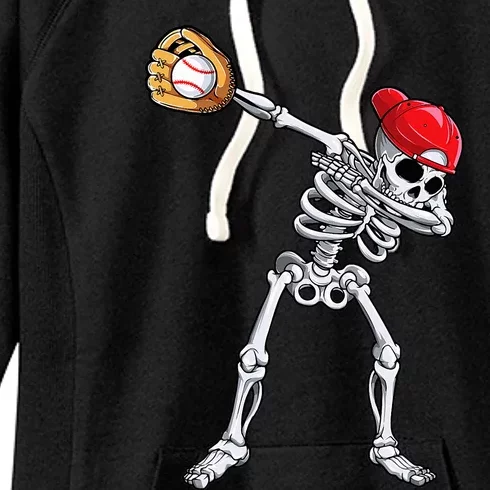 Dabbing Skeleton Baseball Halloween Player Catcher Pitcher Women's Fleece Hoodie