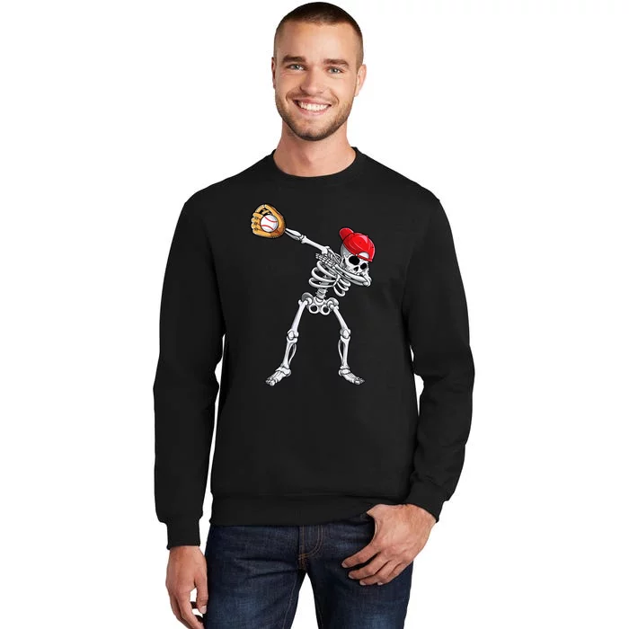 Dabbing Skeleton Baseball Halloween Player Catcher Pitcher Tall Sweatshirt