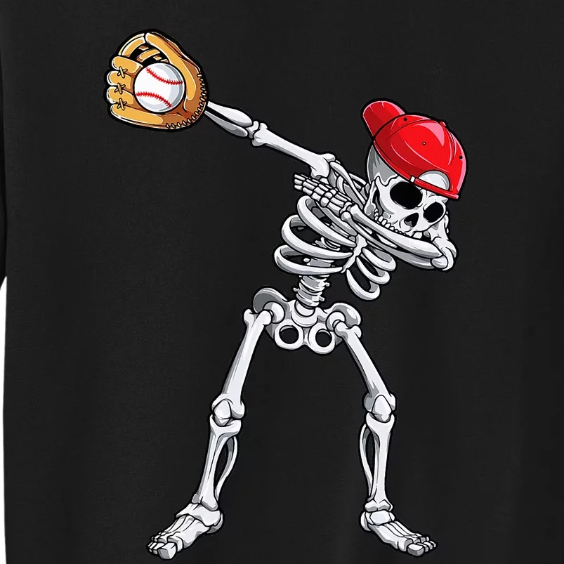 Dabbing Skeleton Baseball Halloween Player Catcher Pitcher Tall Sweatshirt