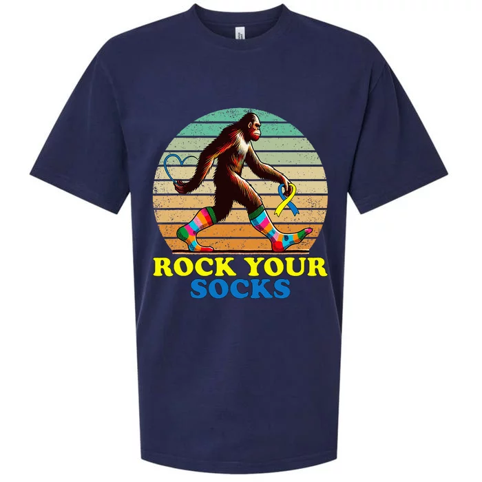 Down Syndrome Bigfoot Rock Your Socks Awareness Sasquatch Sueded Cloud Jersey T-Shirt